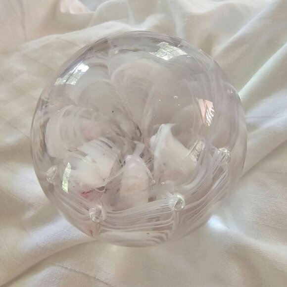 Peacock Glass Works Handcrafted Clear & White & Pink Glass Paperweight - Picture 3 of 10